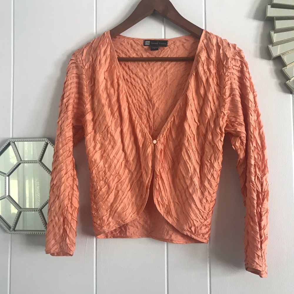 Casual Studio Peach Silk Ruffle Cardigan - Picture 3 of 8